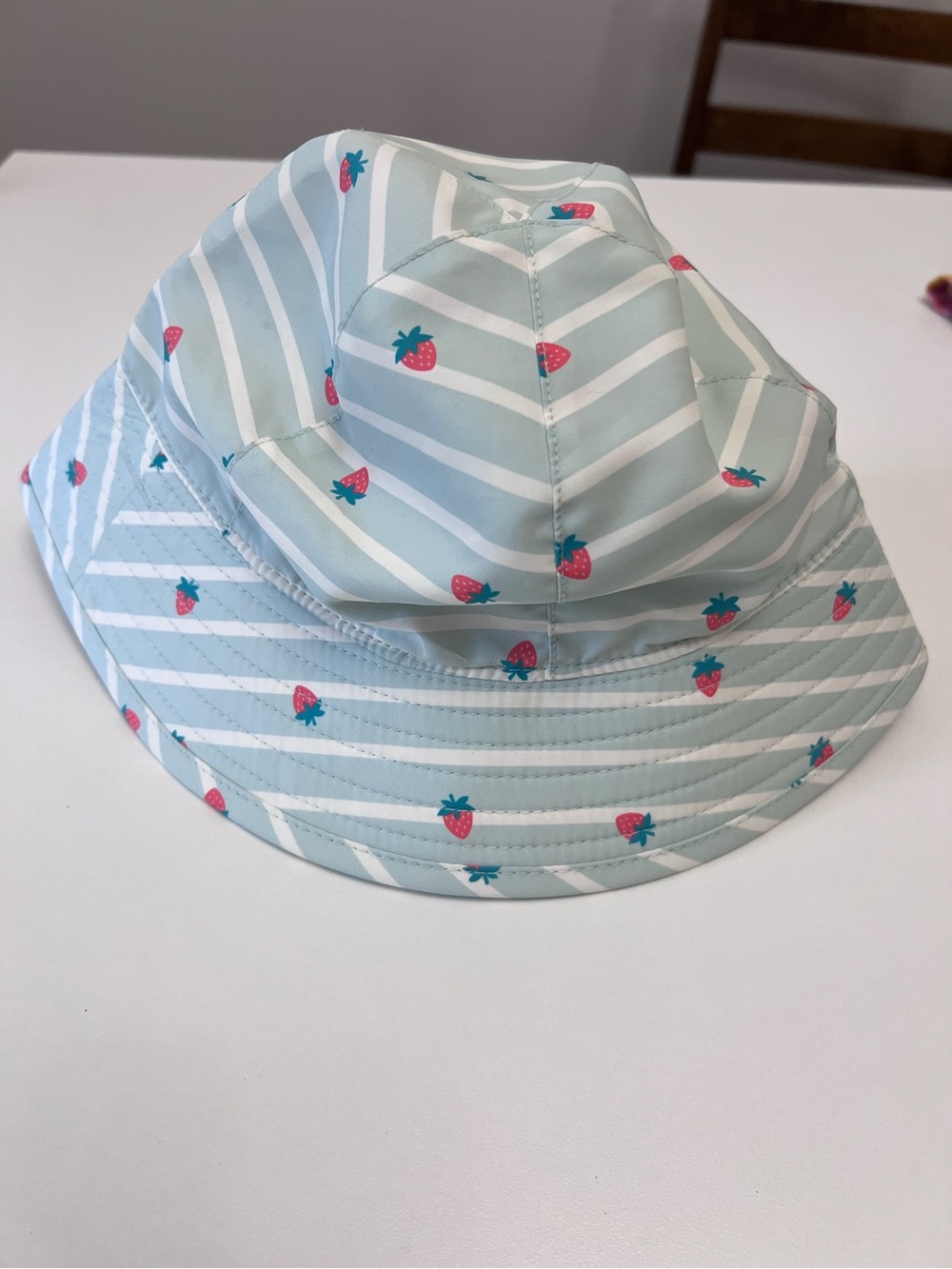 Kids Light Blue Stripe Strawberry Bucket Hat